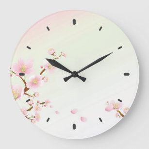 Grande Horloge Ronde Pink and White Cherry Blossom Nature Monogram