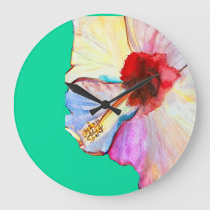 Grande Horloge Ronde Pink aquarelle tulipe art