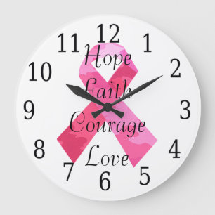 Grande Horloge Ronde Pink Camouflage Ribbon Faith Clock