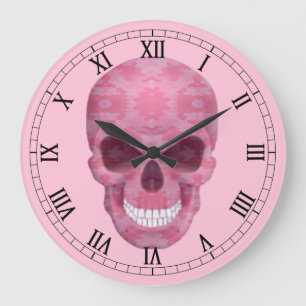 Grande Horloge Ronde Pink Camouflage Skull Roman Numeral Clock