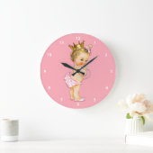Grande Horloge Ronde Pink de Baby Princess et Pearls (Maison)
