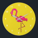 Grande Horloge Ronde Pink flamingo pop art unique<br><div class="desc">Art pop d'une aquarelle dessinée à la main illustration flamingo rose dans des couleurs folles rose bonbon et jaune moutarde. Cette conception folle est unique parce que tout comme un flamant,  vous êtes unique.</div>