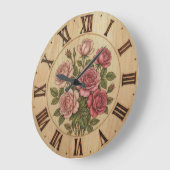 Grande Horloge Ronde Pink Garden Flowers Wall Clock (Angle)