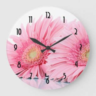 Grande Horloge Ronde Pink Gerbera Daisies Elegant Photo