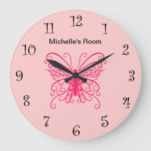 Grande Horloge Ronde Pink Girly Butterfly Clocks