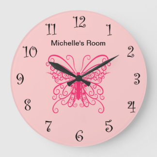 Grande Horloge Ronde Pink Girly Butterfly Clocks