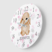 Grande Horloge Ronde Pink Grey Bunny Nursery Decor Wall Clock (Angle)