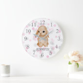 Grande Horloge Ronde Pink Grey Bunny Nursery Decor Wall Clock (Maison)