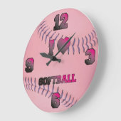Grande Horloge Ronde Pink J'aime softball (Angle)