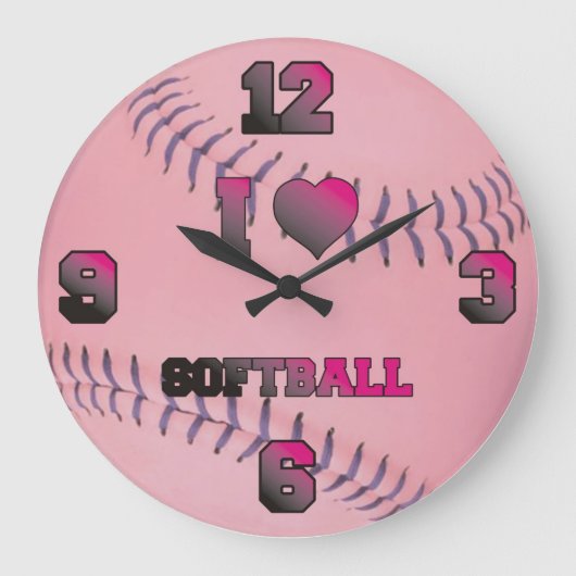 Grande Horloge Ronde Pink J'aime softball (Recto)
