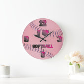 Grande Horloge Ronde Pink J'aime softball (Maison)