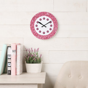 Grande Horloge Ronde Pink Jewel Bling Wall Clock