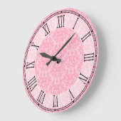 Grande Horloge Ronde Pink kangaroo paw & heart damask wall clock (Angle)