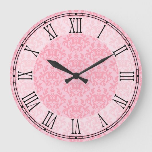Grande Horloge Ronde Pink kangaroo paw & heart damask wall clock (Recto)