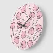 Grande Horloge Ronde Pink Lollipops, Heart Lollipops, Lollipop Pattern (Angle)