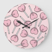 Grande Horloge Ronde Pink Lollipops, Heart Lollipops, Lollipop Pattern (Recto)