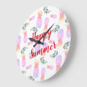 GRANDE HORLOGE RONDE PINK & ORANGE PINEAPPLE HEUREUX ÉTÉ (Angle)