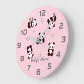 Grande Horloge Ronde Pink Panda Heart Nursery Decor Wall Clock (Angle)