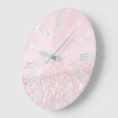 Grande Horloge Ronde Pink Pastel Girly Parties scintillant Gris chiffre (Angle)