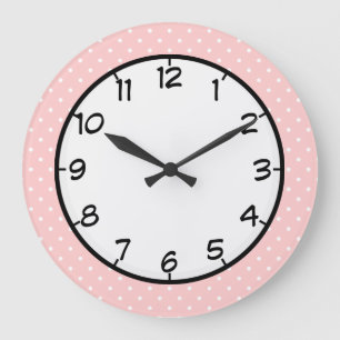 Grande Horloge Ronde Pink Polka Dot Pastel