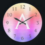 Grande Horloge Ronde Pink Purple Metallic Monogram Nom & Initiation<br><div class="desc">Pink and Purple ombre Pastel faux métallc monogram name and Initial Serving Wall Clock. The Wall Clock makes the perfect gift for someone who loves pink and purple stainless steel.</div>