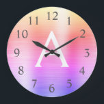 Grande Horloge Ronde Pink Purple Metallic Monogram Nom & Initiation<br><div class="desc">Pink and Purple ombre Pastel faux métallc monogram name and Initial Serving Wall Clock. The Wall Clock makes the perfect gift for someone who loves pink and purple stainless steel.</div>
