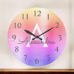 Grande Horloge Ronde Pink Purple Metallic Monogram Nom & Initiation<br><div class="desc">Pink and Purple ombre Pastel faux métallc monogram name and Initial Serving Wall Clock. The Wall Clock makes the perfect gift for someone who loves pink and purple stainless steel.</div>