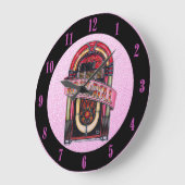 Grande Horloge Ronde Pink Rock & Roll Juke Box Retro Wall Clock (Angle)