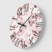 Grande Horloge Ronde Pink Roses Shabby Chic Glam Floral Decor (Angle)