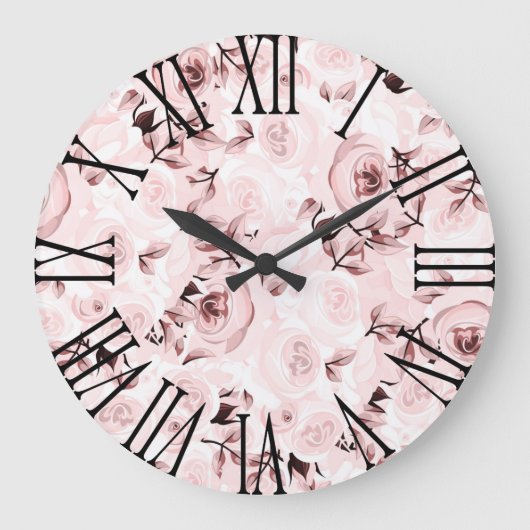 Grande Horloge Ronde Pink Roses Shabby Chic Glam Floral Decor (Recto)