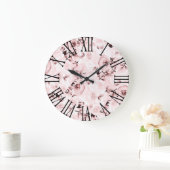 Grande Horloge Ronde Pink Roses Shabby Chic Glam Floral Decor (Maison)