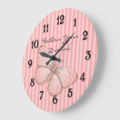 Grande Horloge Ronde Pink Stripes with Butterfly (Angle)