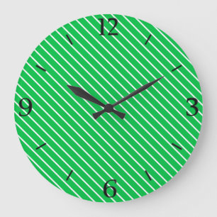 Grande Horloge Ronde Pinstripes diagonales - vert émeraude et blanc