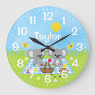 Grande Horloge Ronde Pique-nique de nounours koala bleu