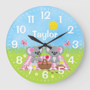 Grande Horloge Ronde Pique-nique de nounours koala rose