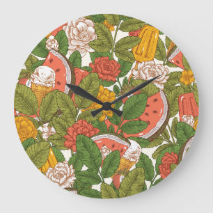 Grande Horloge Ronde Pique-nique d'été Watermelon Crème de glace