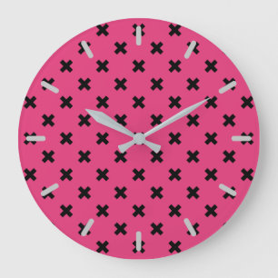 Grande Horloge Ronde Piqûres de croix noire sur fuchsia