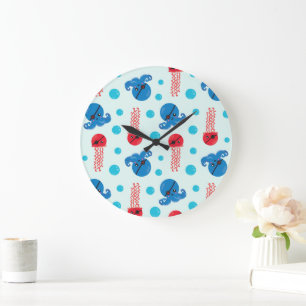 Grande Horloge Ronde Pirate Octopus, Pirate Jellyfish, Sea Animaux