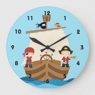 Grande Horloge Ronde Pirate Ship Boy Wall Clocks