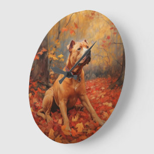 Grande Horloge Ronde Pitbull dans les feuilles d'automne tombent inspir