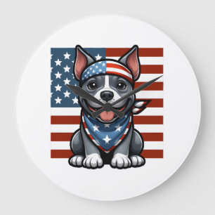 Grande Horloge Ronde Pitbull Patriotique Drapeau Américain 4 Juillet BB