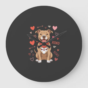 Grande Horloge Ronde Pitbull Saint-Valentin Chien XOXO Design d'amour