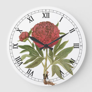 Grande Horloge Ronde Pivoines Vintage, Fleurs de Pivoine par Basilius B