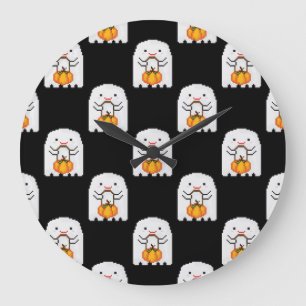 Grande Horloge Ronde Pixel art fantôme : Halloween motif