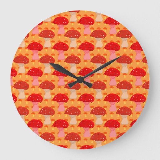 Grande Horloge Ronde Pixel Motif de champignons - Arrière - plan orange (Recto)