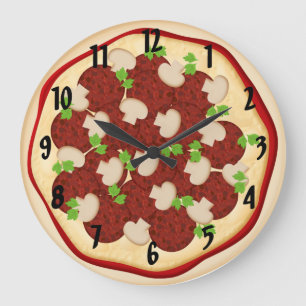 Grande Horloge Ronde Pizza aux pepperoni et champignons