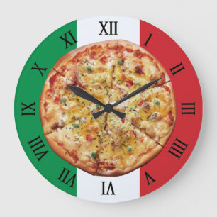 Grande Horloge Ronde Pizza ~ Roman Numerals ~ Italian Flag ~