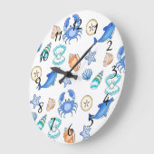 Grande Horloge Ronde Plage À Thème Océanique (Angle)
