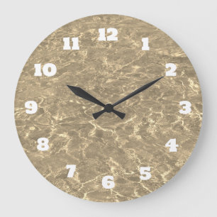 Grande Horloge Ronde Plage Abstraite Golden Sepia Gold