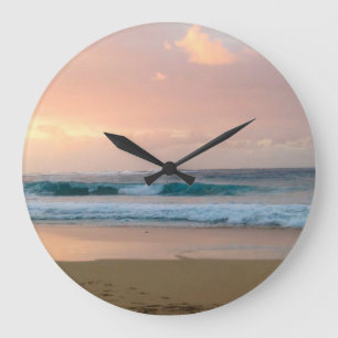 Grande Horloge Ronde Plage de coucher de soleil et océan 